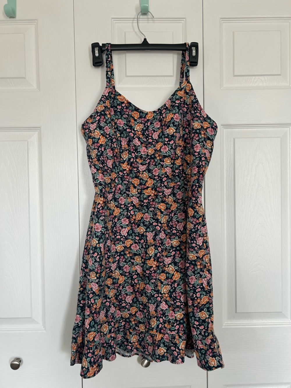 Old Navy Black Strapless Floral Slip Dress with Pink & Orange Roses